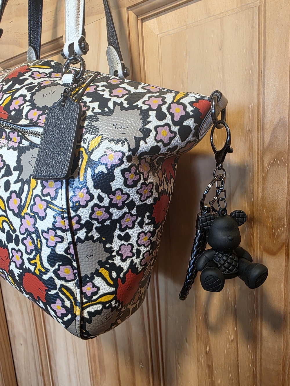 Coach Multi-Color Floral Leather Tote with White Handles - Picture 6 of 10